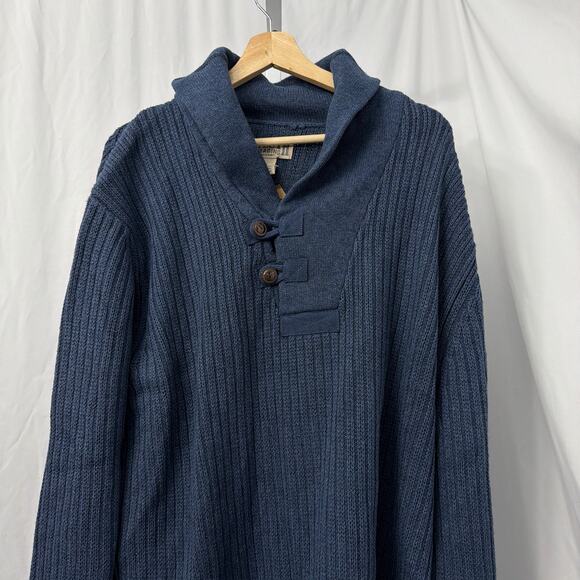Duluth Trading Sweater Mens 2XL High Neck Infantry Wool Blend Shawl Collar Blue - Picture 5 of 10